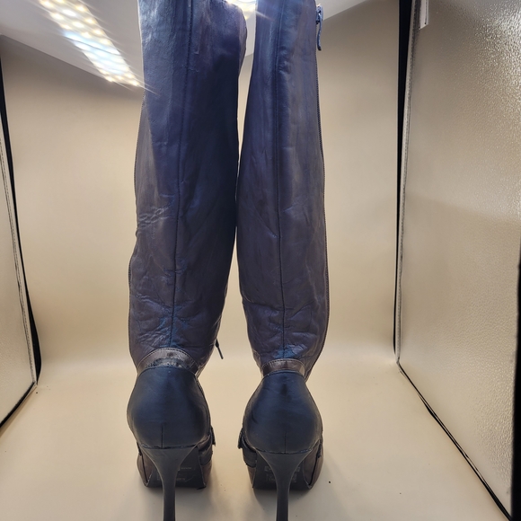 Ellie brown 4" Heels womens Steampunk knee boots Size 8 Grunge Goth Zip And Tie - Picture 6 of 15